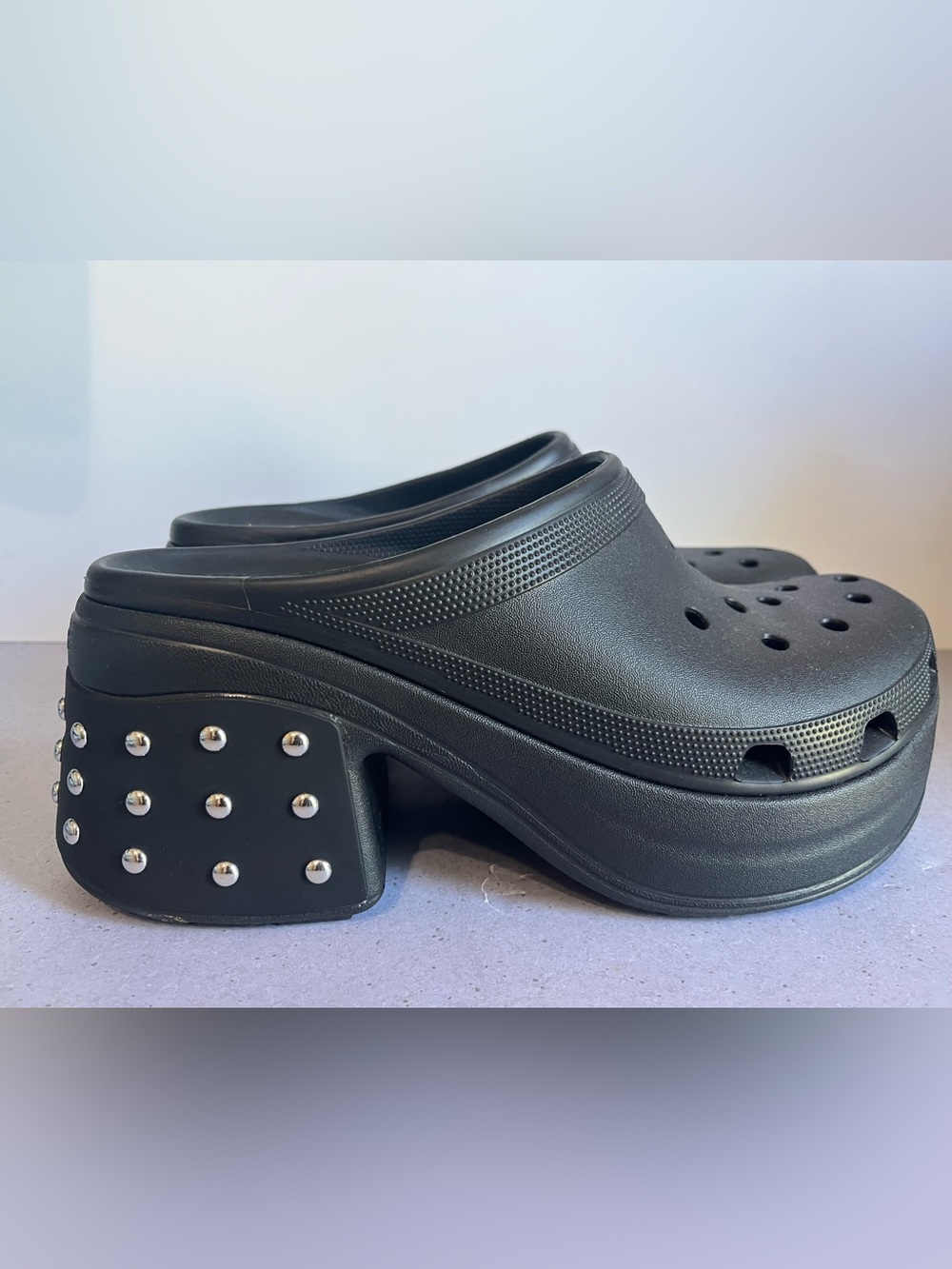 Crocs Siren‎ Studded Black Clog Heel Women’s 12/Men’s 10 Unisex Slip On Platform